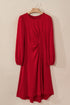 Solid Color Ruched Detail Long Sleeve Midi Dress