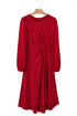 Solid Color Ruched Detail Long Sleeve Midi Dress