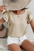 Solid Color Ruffled Short Sleeve Casual Blouse