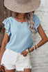 Solid Color Ruffled Short Sleeve Casual Blouse