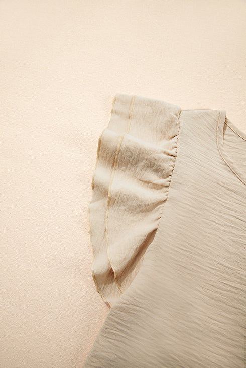 Solid Color Ruffled Short Sleeve Casual Blouse