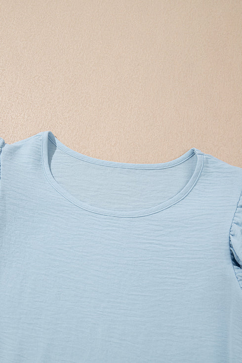 Solid Color Ruffled Short Sleeve Casual Blouse