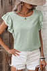 Solid Color Ruffled Short Sleeve Casual Blouse