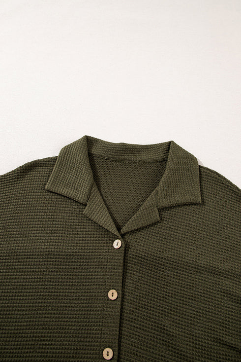 Solid Color Textured Buttoned Shirt and Casual Pants Set