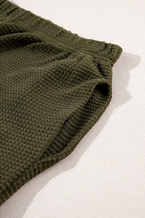 Solid Color Textured Buttoned Shirt and Casual Pants Set