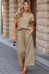 Solid Color Textured Short Sleeve Top and Casual Pants Set