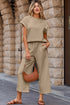 Solid Color Textured Short Sleeve Top and Casual Pants Set
