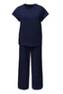 Solid Color Textured Short Sleeve Top and Casual Pants Set