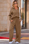 Solid Color V Neck High Waist Active Pant Set