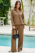 Solid Color V Neck High Waist Active Pant Set