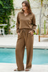 Solid Color V Neck High Waist Active Pant Set