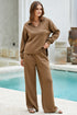 Solid Color V Neck High Waist Active Pant Set
