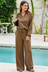 Solid Color V Neck High Waist Active Pant Set