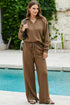 Solid Color V Neck High Waist Active Pant Set