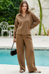 Solid Color V Neck High Waist Active Pant Set