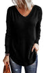 Solid Color V Neck Long Sleeve Knit Top