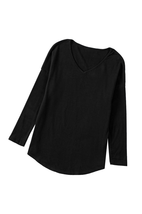 Solid Color V Neck Long Sleeve Knit Top