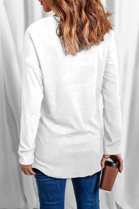 Solid Color V Neck Long Sleeve Knit Top