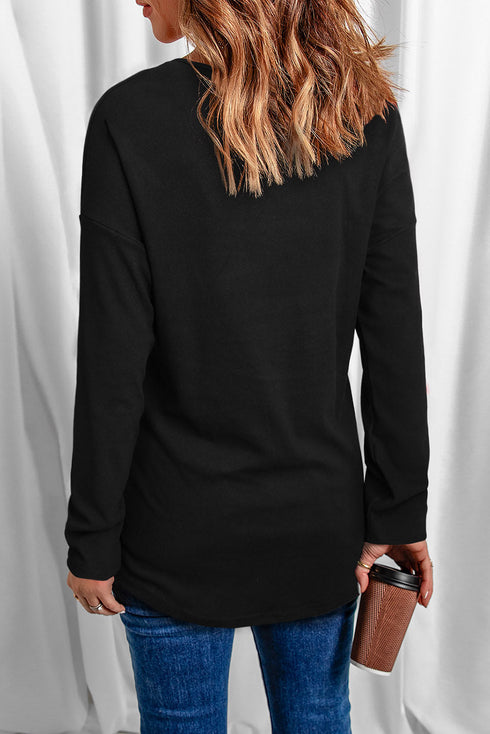 Solid Color V Neck Long Sleeve Knit Top
