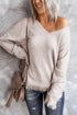 Solid Color V Neck Tasseled Sweater