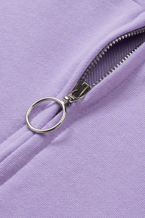 Solid Color Zip Collar Sweatshirt With Pockets