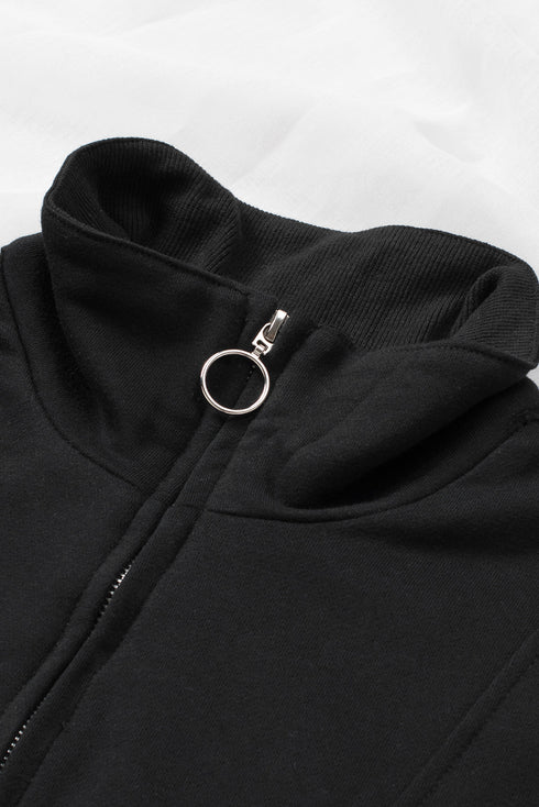Solid Color Zip Collar Sweatshirt With Pockets