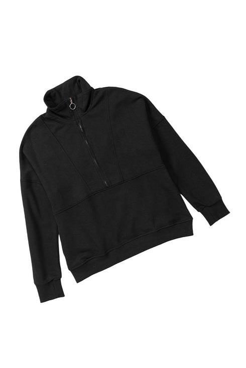 Solid Color Zip Collar Sweatshirt With Pockets