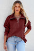 Solid Color Zip Collar Sweatshirt With Pockets