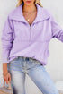Solid Color Zip Collar Sweatshirt With Pockets