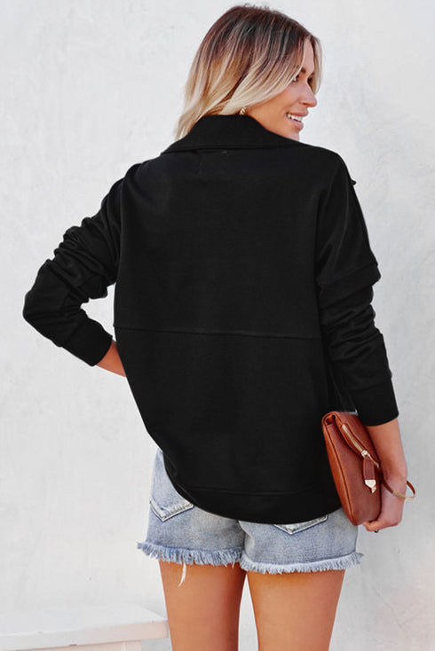 Solid Color Zip Collar Sweatshirt With Pockets