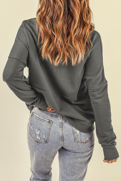 Solid Color Zip Collar Sweatshirt With Pockets