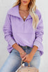 Solid Color Zip Collar Sweatshirt With Pockets