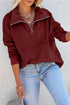 Solid Color Zip Collar Sweatshirt With Pockets