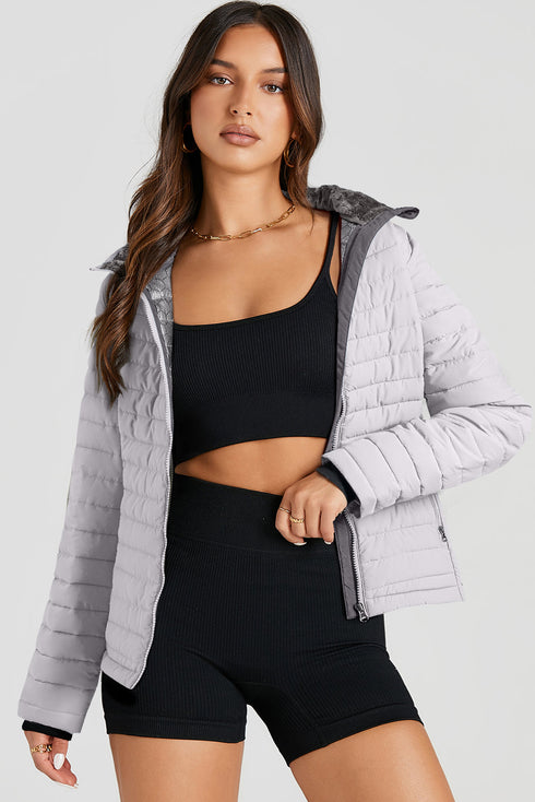Solid Color Zip-up Quilted Puffer Jacket