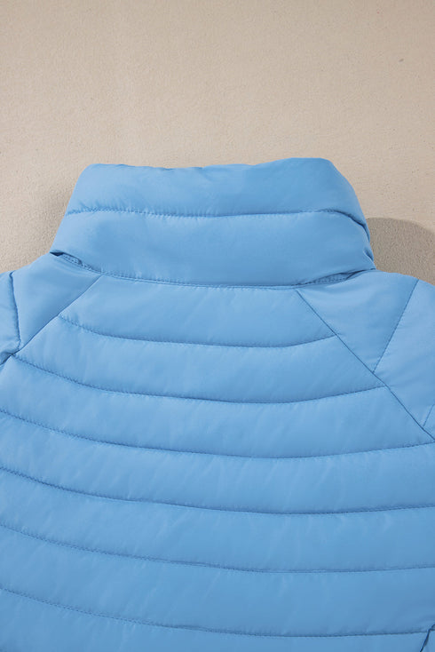 Solid Color Zip-up Quilted Puffer Jacket