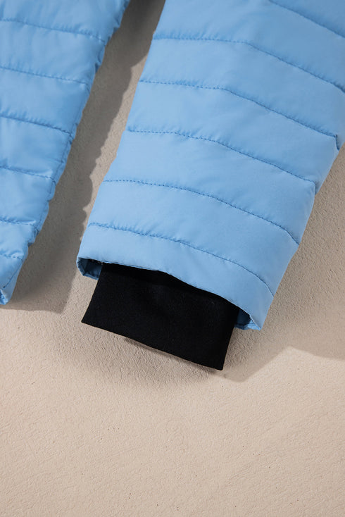Solid Color Zip-up Quilted Puffer Jacket