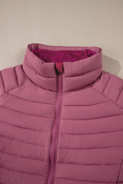 Solid Color Zip-up Quilted Puffer Jacket
