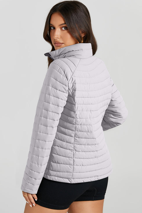 Solid Color Zip-up Quilted Puffer Jacket