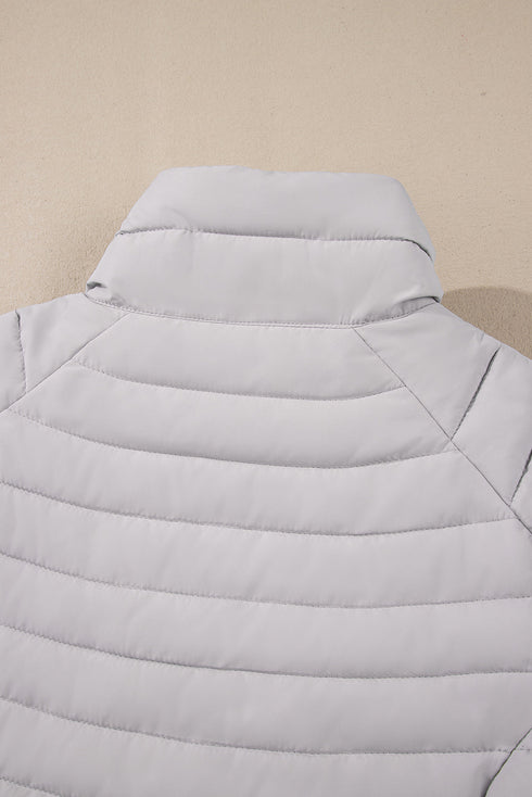 Solid Color Zip-up Quilted Puffer Jacket