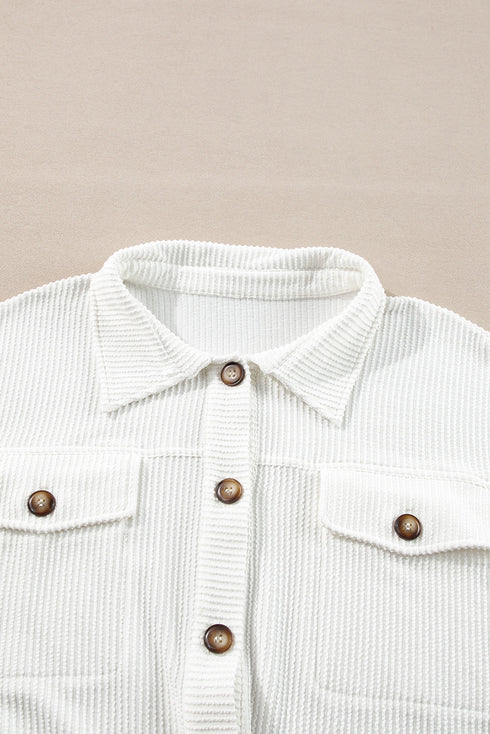 Solid Corded Drop Shoulder Casual Shacket Outerwear