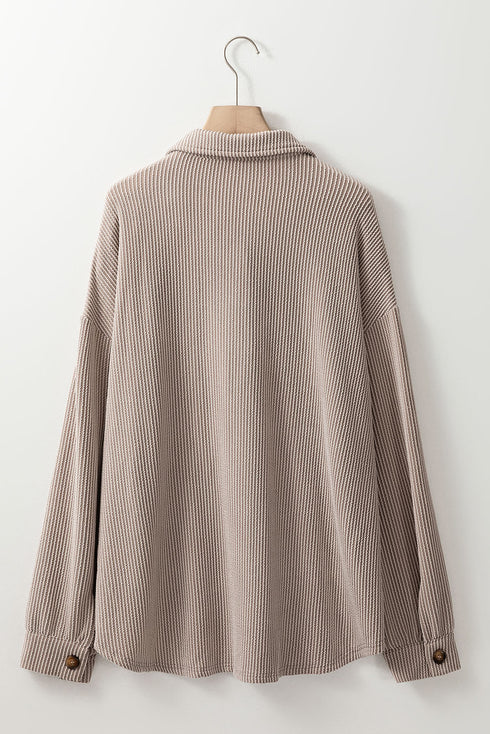 Solid Corded Drop Shoulder Casual Shacket Outerwear
