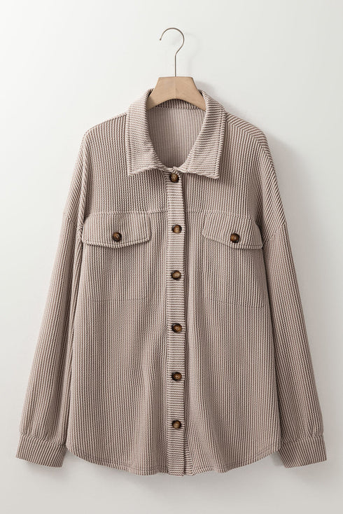 Solid Corded Drop Shoulder Casual Shacket Outerwear