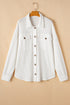 Solid Corded Drop Shoulder Casual Shacket Outerwear