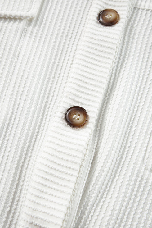 Solid Corded Drop Shoulder Casual Shacket Outerwear