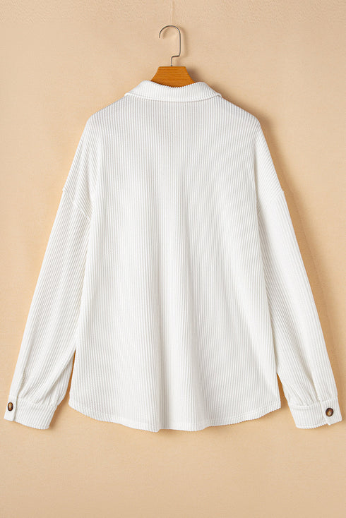 Solid Corded Drop Shoulder Casual Shacket Outerwear