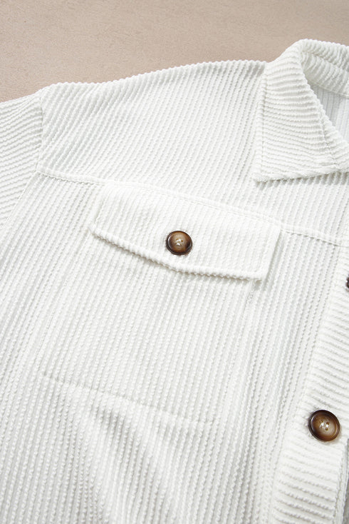 Solid Corded Drop Shoulder Casual Shacket Outerwear