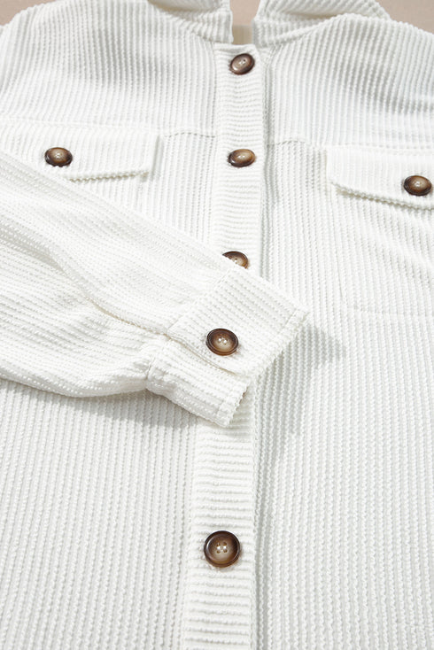 Solid Corded Drop Shoulder Casual Shacket Outerwear