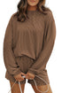 Solid Corded Knit Long Sleeve High Waist Short Set