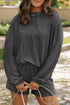 Solid Corded Knit Long Sleeve High Waist Short Set