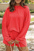 Solid Corded Knit Long Sleeve High Waist Short Set